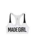 **CLASSIC COLLECTION **MADE GIRL SIGNATURE LOGO PERFORMANCE SPORTS BRA - WHITE