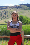 **CLASSIC COLLECTION **MADE GIRL SIGNATURE LOGO PERFORMANCE SPORTS BRA - WHITE