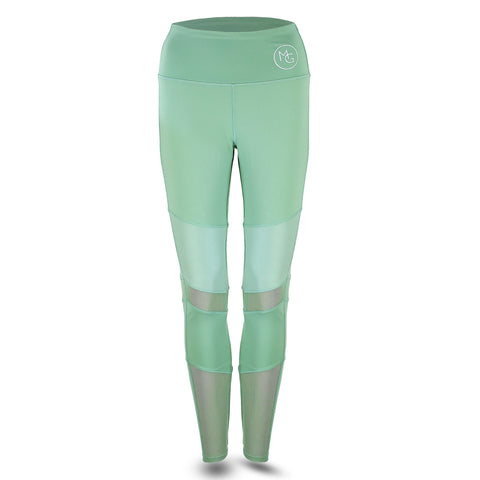 ***ELITE COLLECTION*** On-Trend Sage Leggings with "Leather-Look" and Mesh Inserts