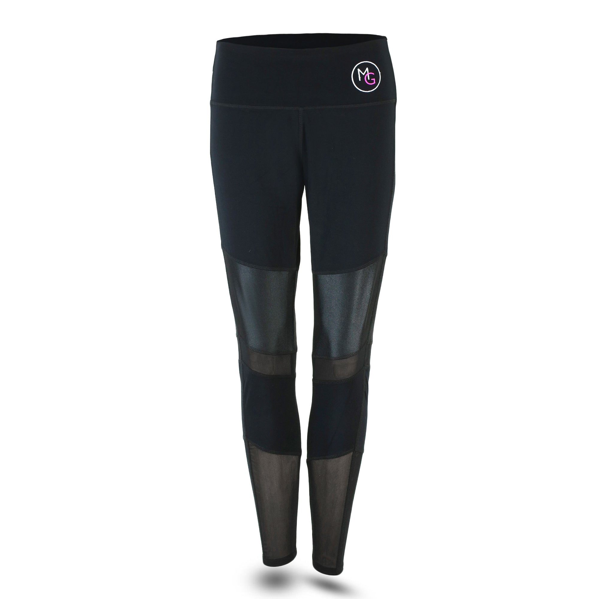 ***ELITE COLLECTION*** ON-TREND BLACK LEGGINGS - WITH LEATHER-LOOK AND MESH INSERTS
